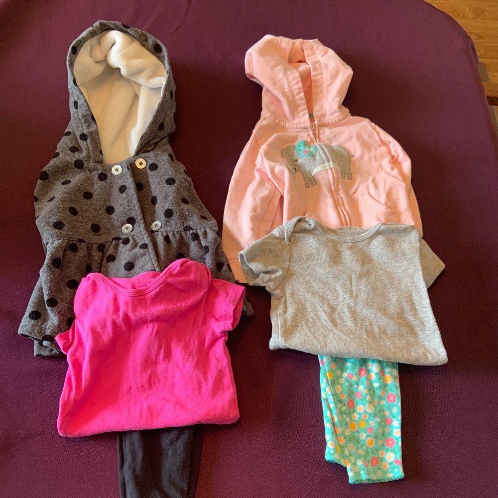 Carter’s Baby Girl 12 Months Matching Outfit Sets Lot | 6 Pieces